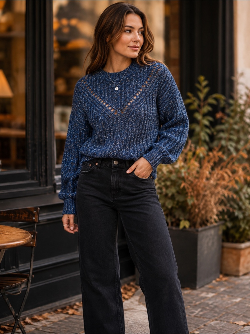 Topshop Blue Speckled Knit Sweater Medium 8-10 Open Knit Cozy Cottagecore